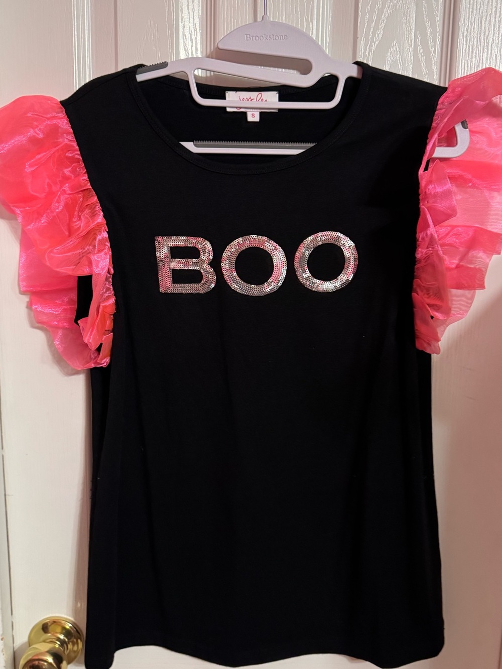 BOO Ruffle Sleeve Costume Top - Black with Pink Sleeves